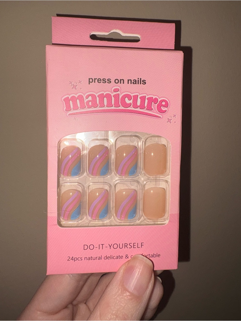 Manicure Press-On Nails - Pink Nude with Rainbow Accent